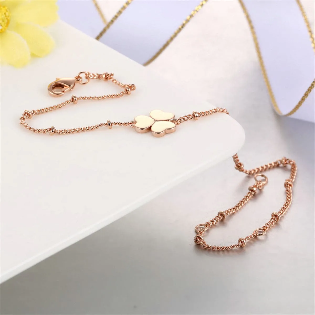 18K Rose Gold-Plated Clover Station Bracelet