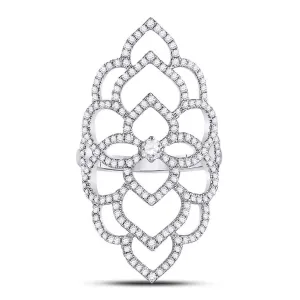 18kt White Gold Womens Round Diamond Flower Petals Knuckle Fashion Ring 3/4 Cttw