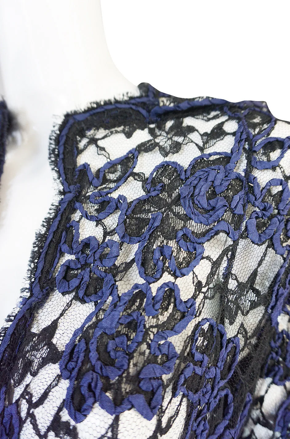 1960s Blue Cord & Black Net Geoffrey Beene Evening Jacket