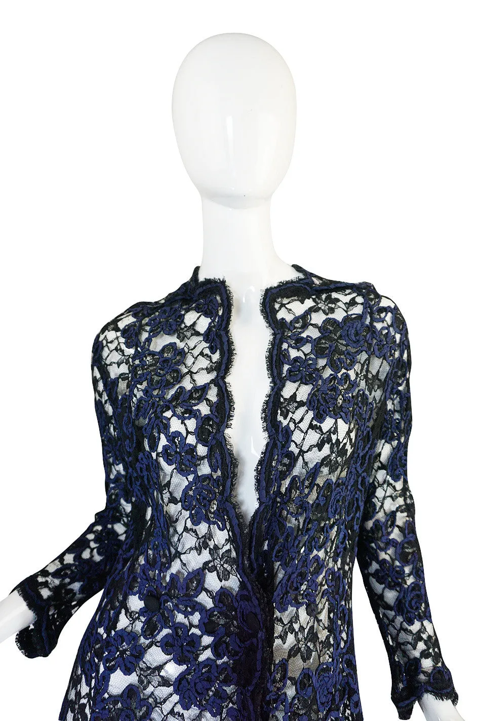 1960s Blue Cord & Black Net Geoffrey Beene Evening Jacket