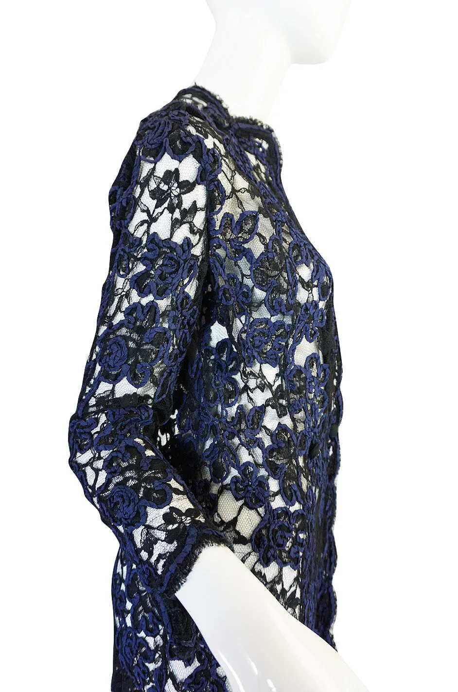 1960s Blue Cord & Black Net Geoffrey Beene Evening Jacket