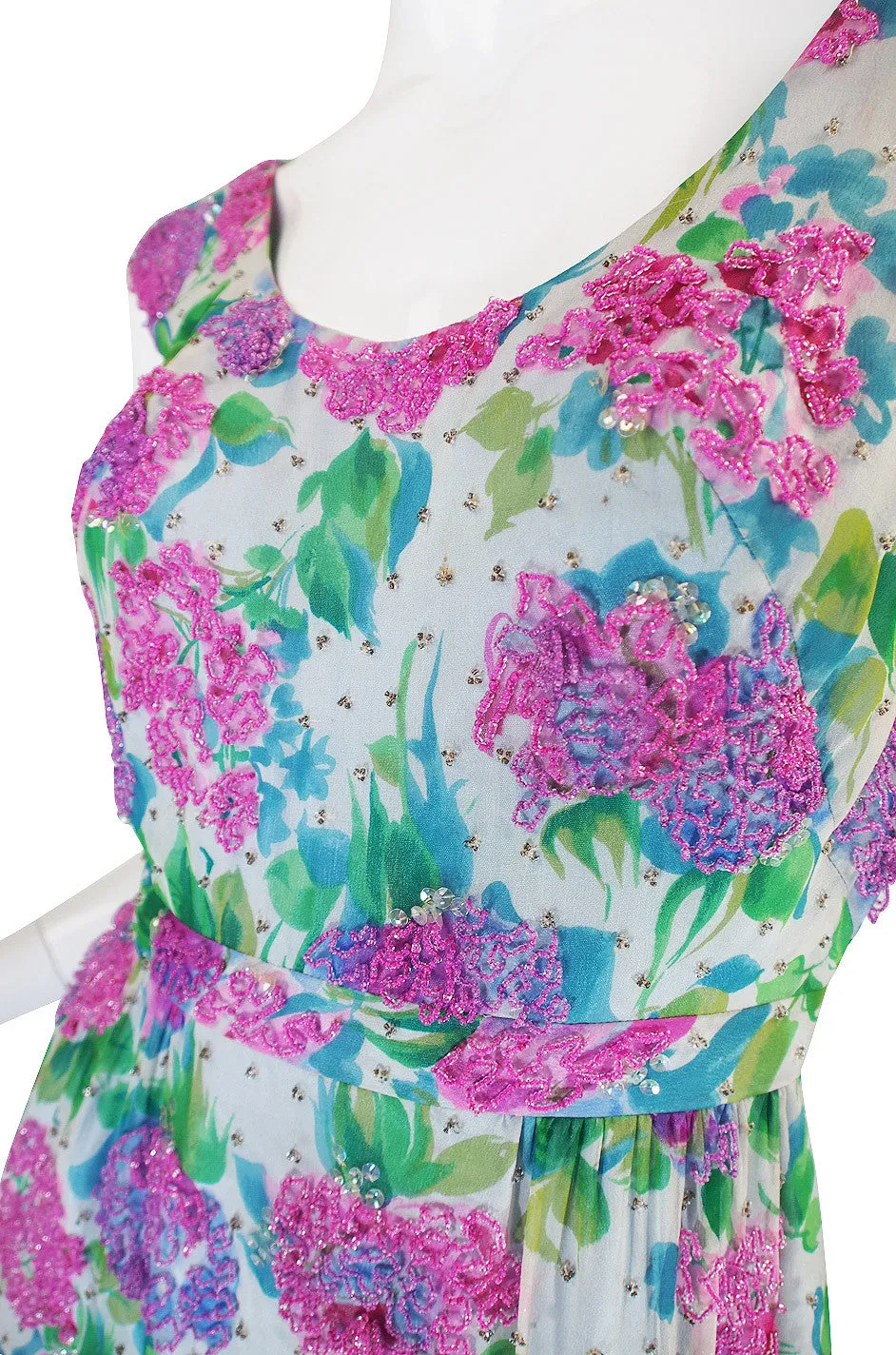 1960s Heavily Beaded Floral Malcolm Starr Dress