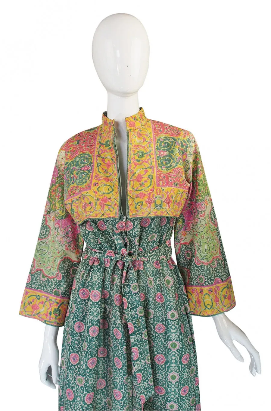 1960s Pastel Print Malcolm Starr Maxi Dress