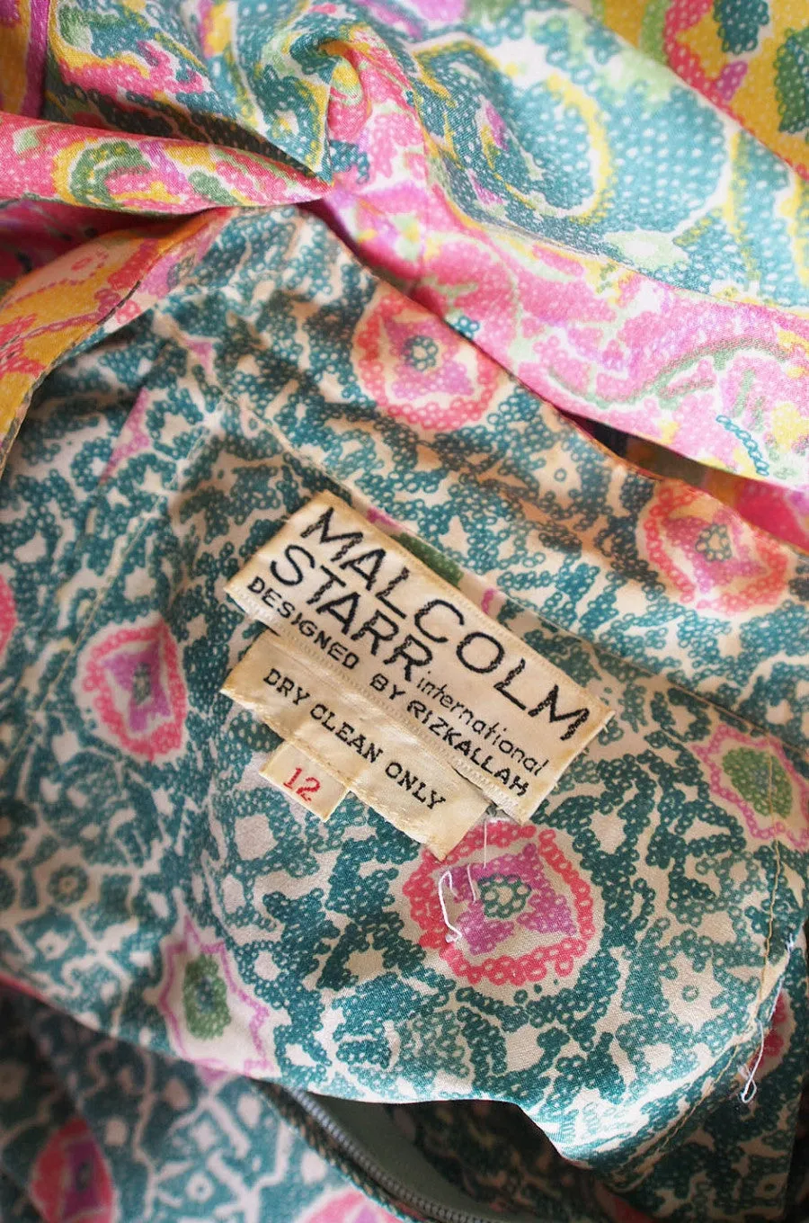 1960s Pastel Print Malcolm Starr Maxi Dress