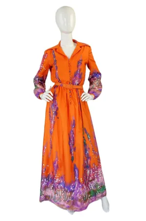 1960s Teal Traina Silk Twill Maxi Dress