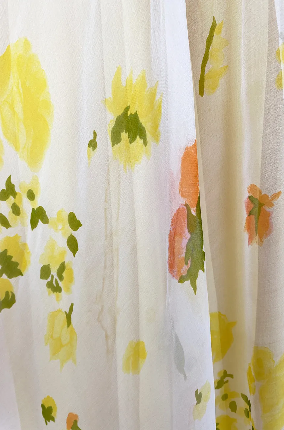 1961 Ferdinando Sarmi Strapless Yellow Floral Print Silk Chiffon Dress w Front Bow Detail