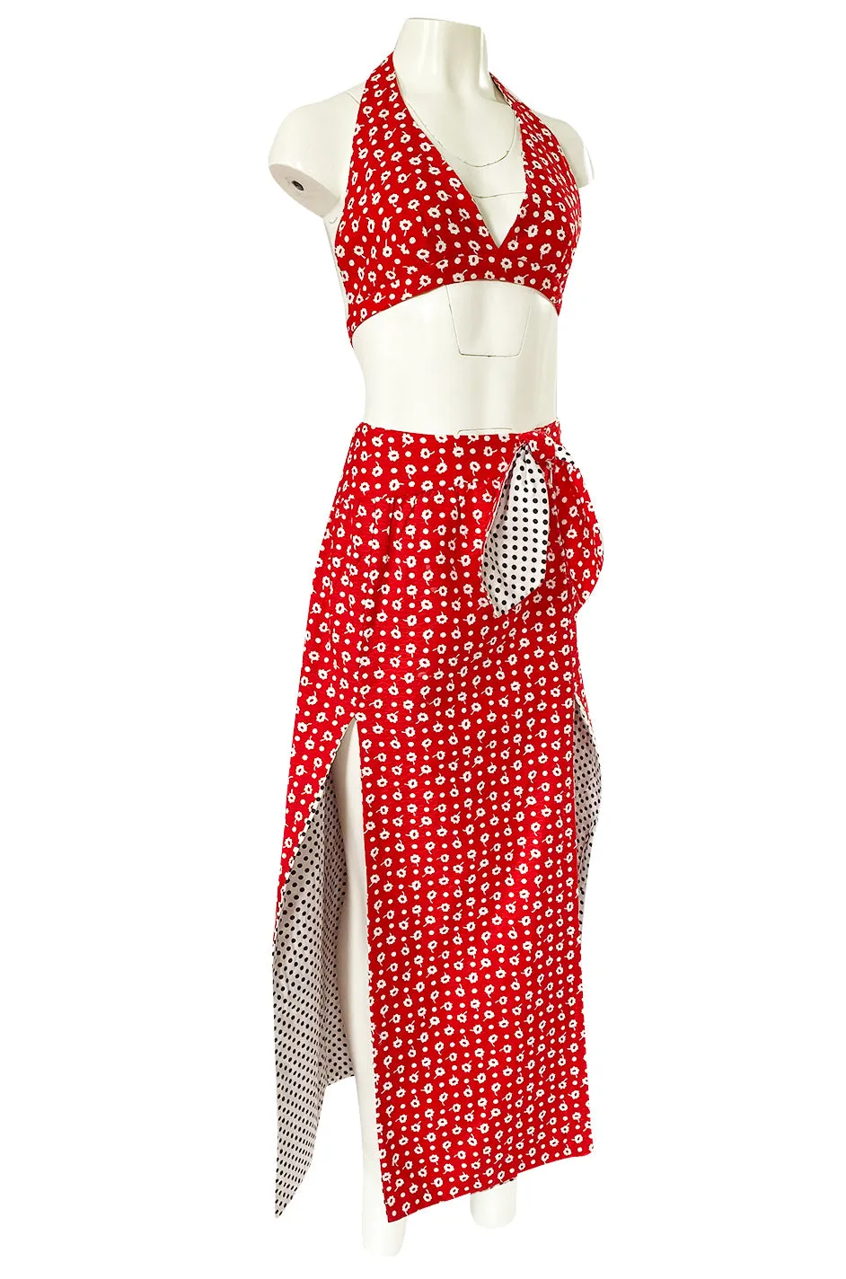 1970s Donald Brooks Bandana Print & Dot Skirt & Halter Dress Set