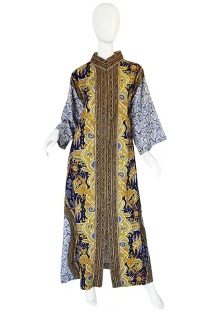 1970s Dragon & Floral Print Bill Blass Cotton Caftan Dress