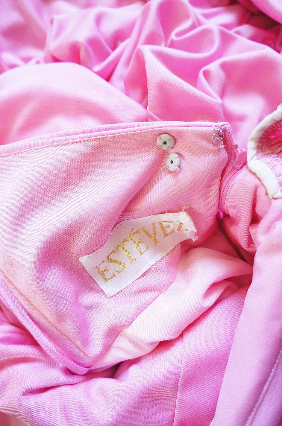 1970s Estevez Pink Jersey Strapless Dress