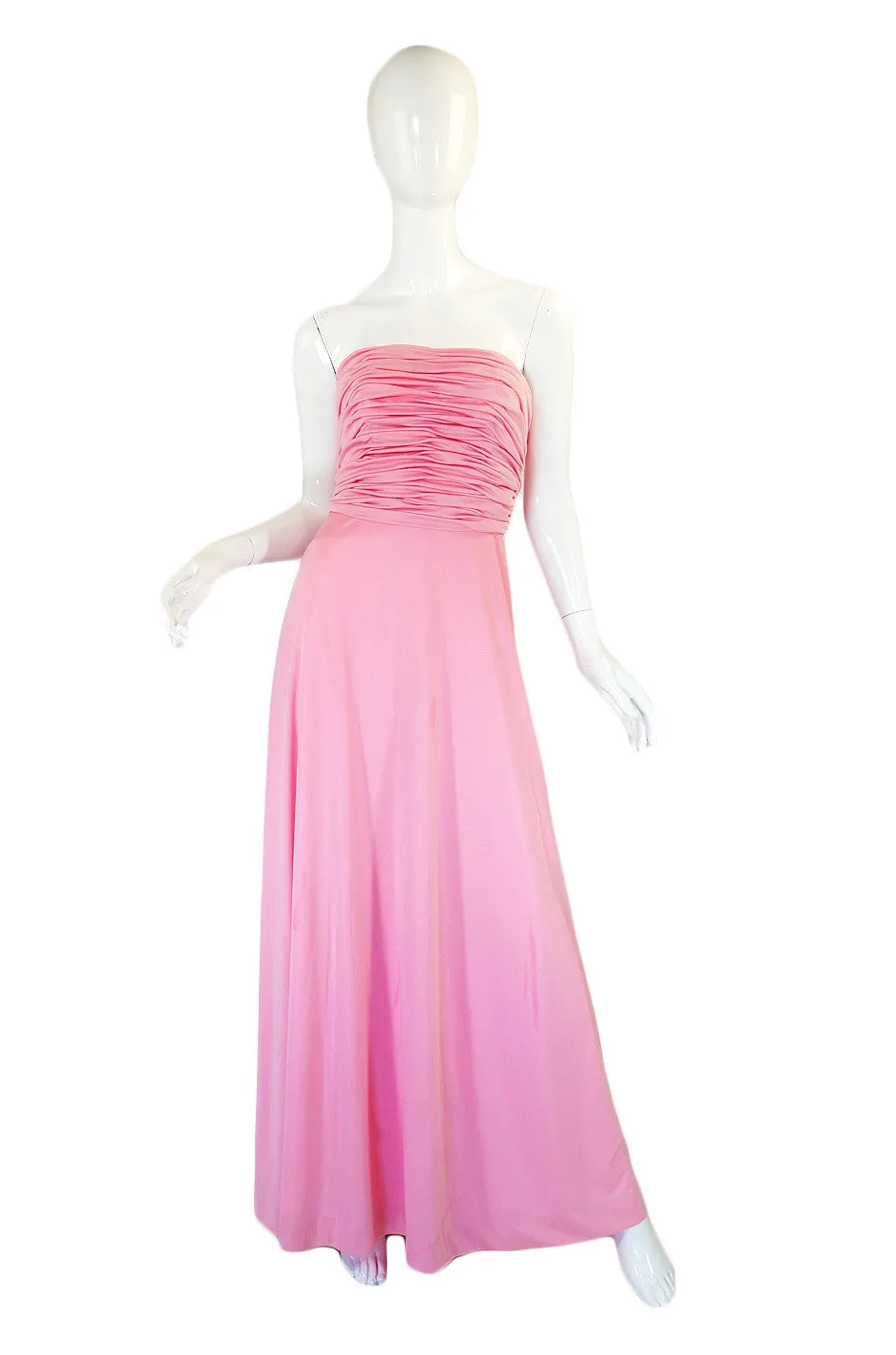 1970s Estevez Pink Jersey Strapless Dress