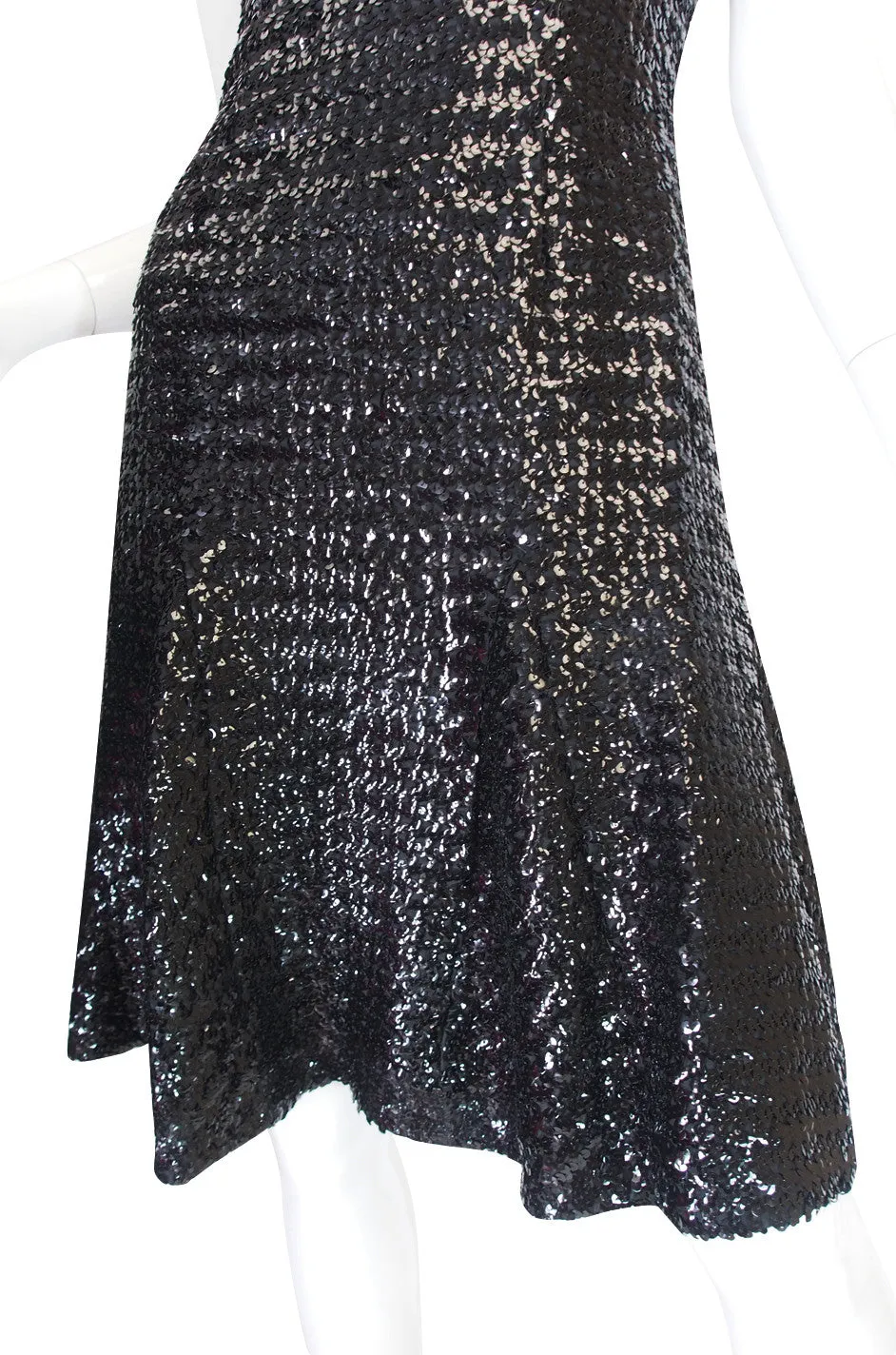 1970s Glossy Black Sequin Donald Brooks Dress