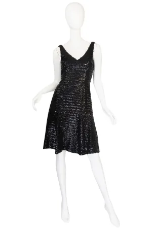 1970s Glossy Black Sequin Donald Brooks Dress