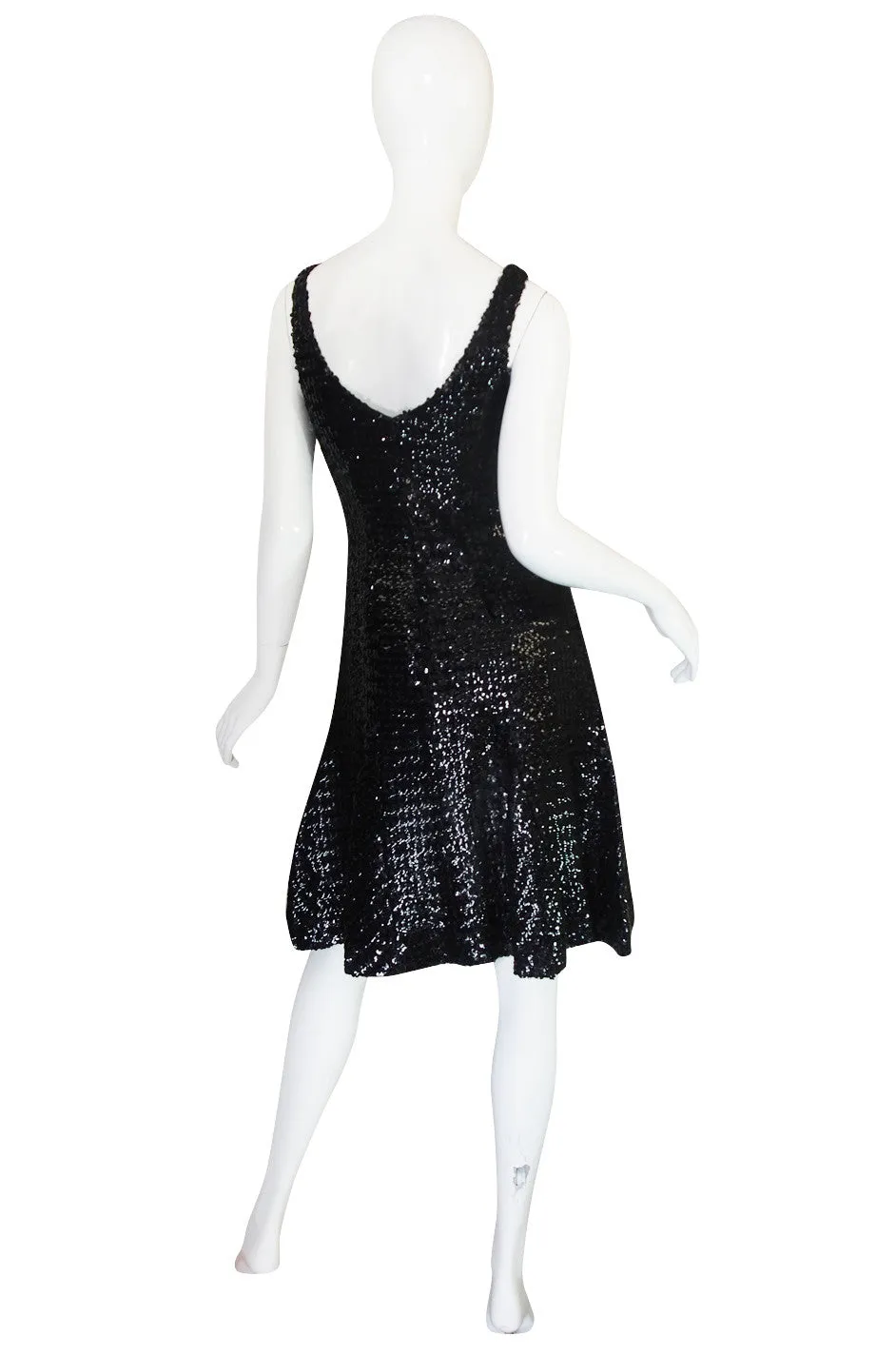 1970s Glossy Black Sequin Donald Brooks Dress