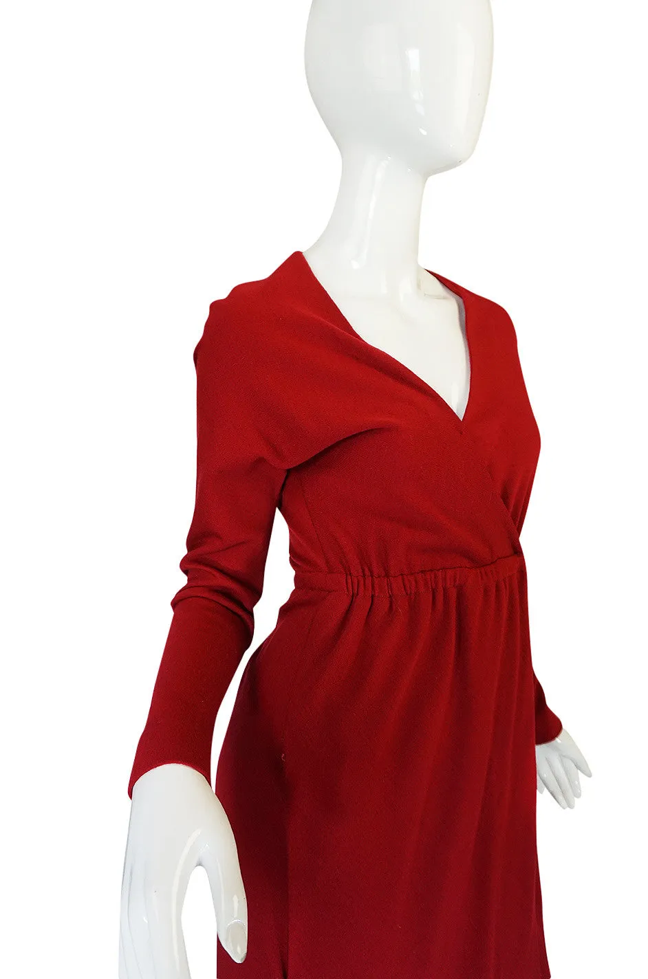 1970s Halston Deep Red Wool Jersey Wrap Dress