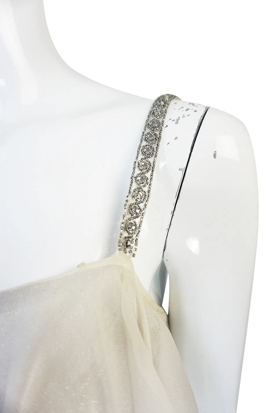1970s Ivory Silk Chiffon & Silver Stavropoulos Petal Dress