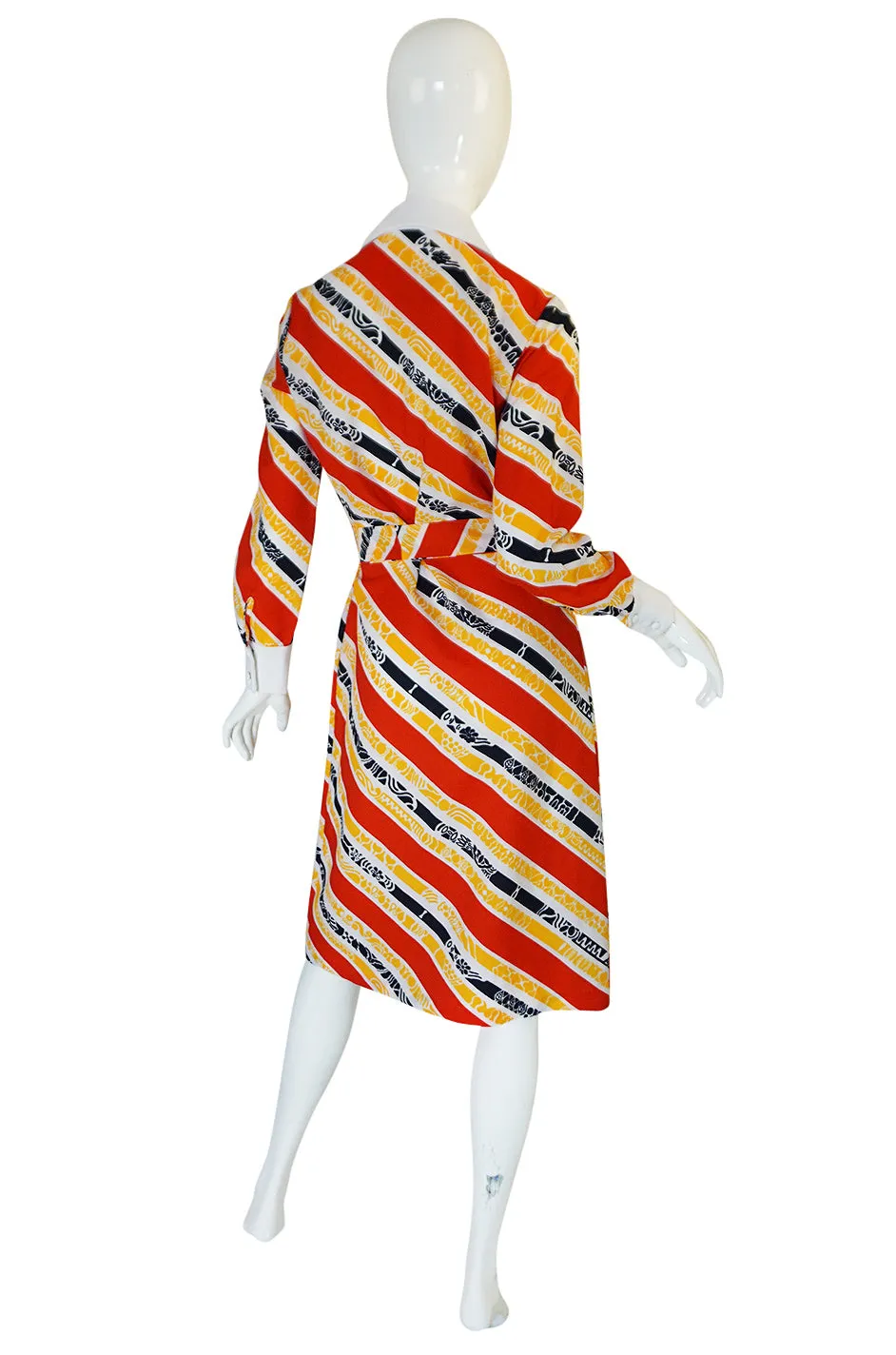 1970s Lanvin Bright Red & Yellow Stripe Printed Shirt Dress