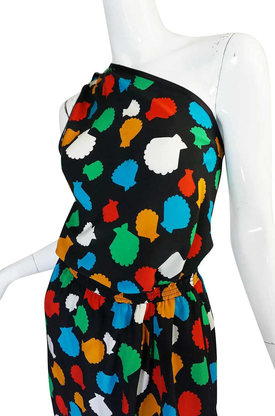 1970s One Shoulder Yves Saint Laurent Silk Dress Set