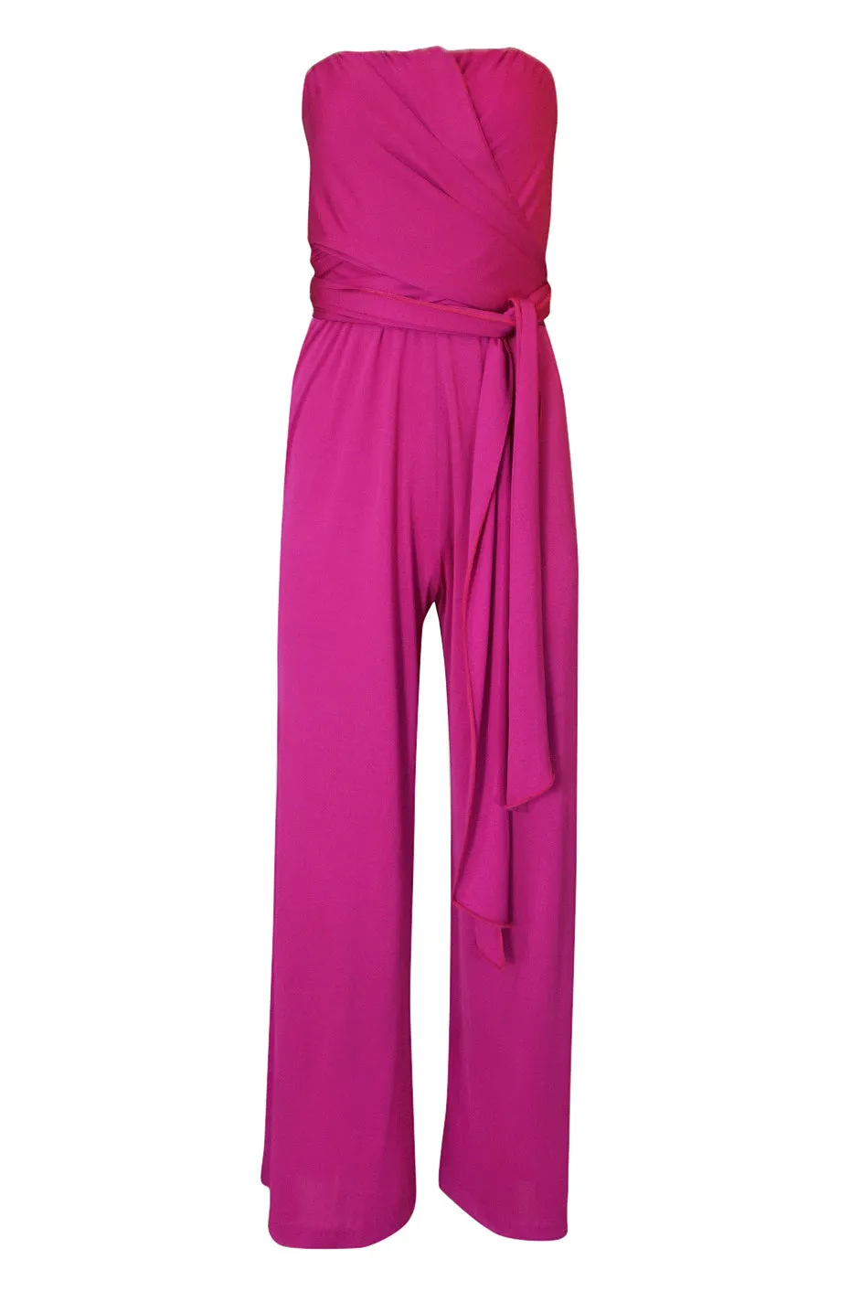 1970s Scott Barrie Multi Wrap Bodice Pink Silk Jersey Jumpsuit