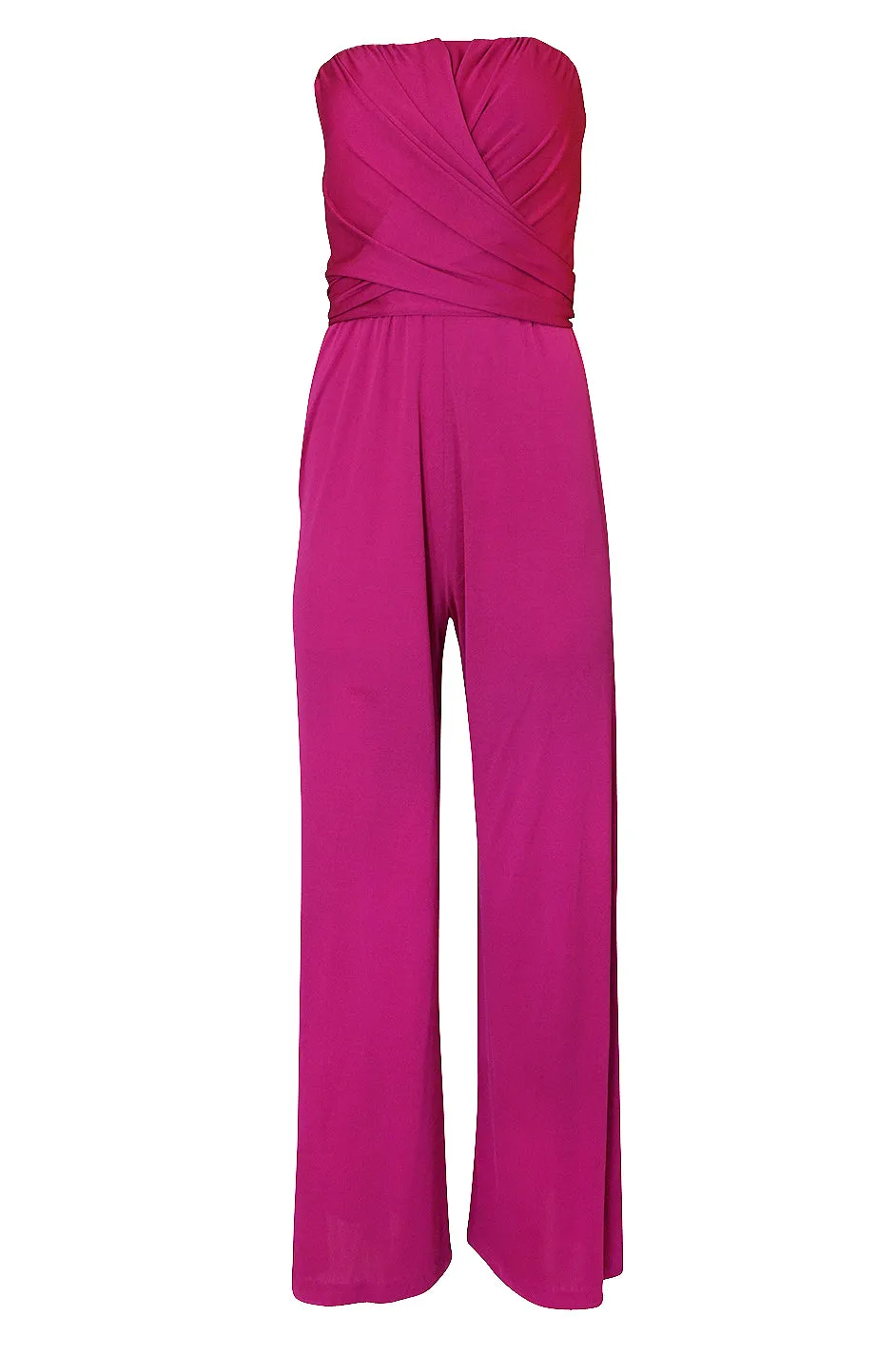 1970s Scott Barrie Multi Wrap Bodice Pink Silk Jersey Jumpsuit