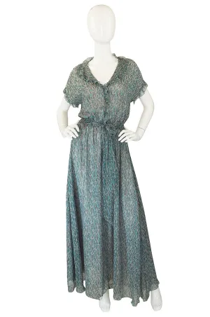 1970s Scott Barrie Silk Chiffon Ruffle Dress