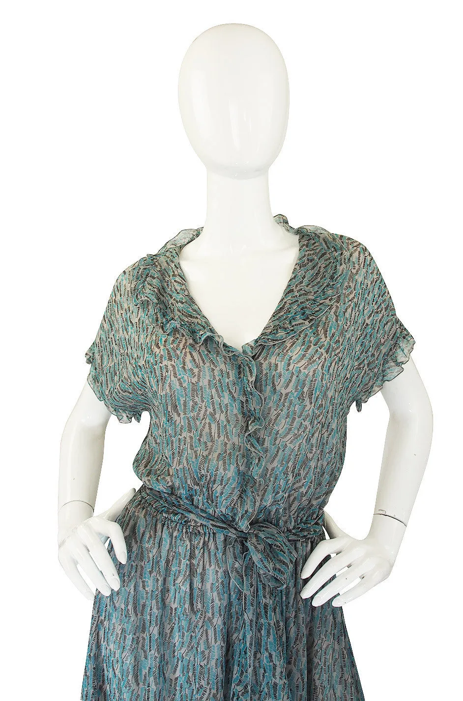 1970s Scott Barrie Silk Chiffon Ruffle Dress