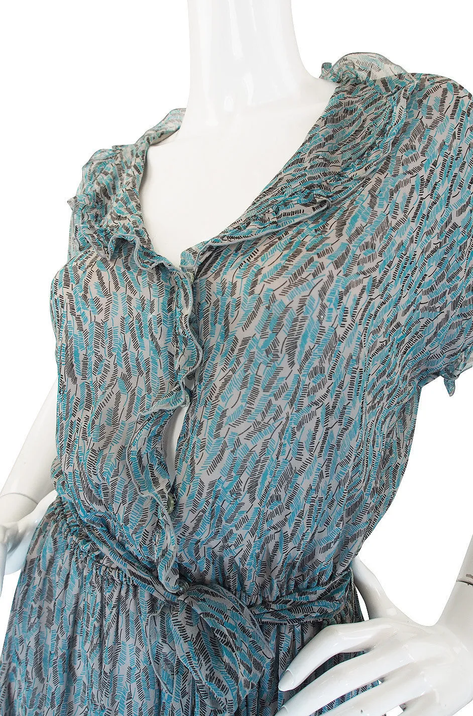 1970s Scott Barrie Silk Chiffon Ruffle Dress