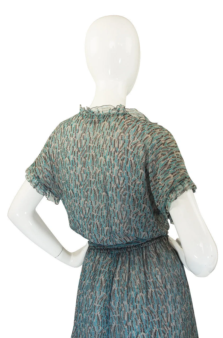 1970s Scott Barrie Silk Chiffon Ruffle Dress
