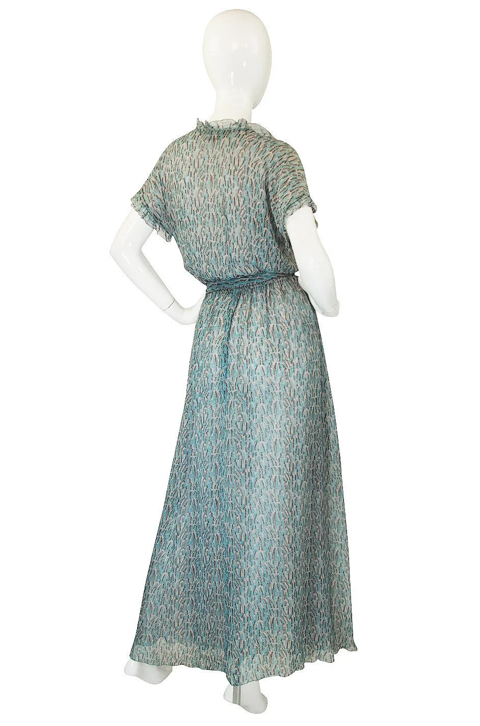 1970s Scott Barrie Silk Chiffon Ruffle Dress