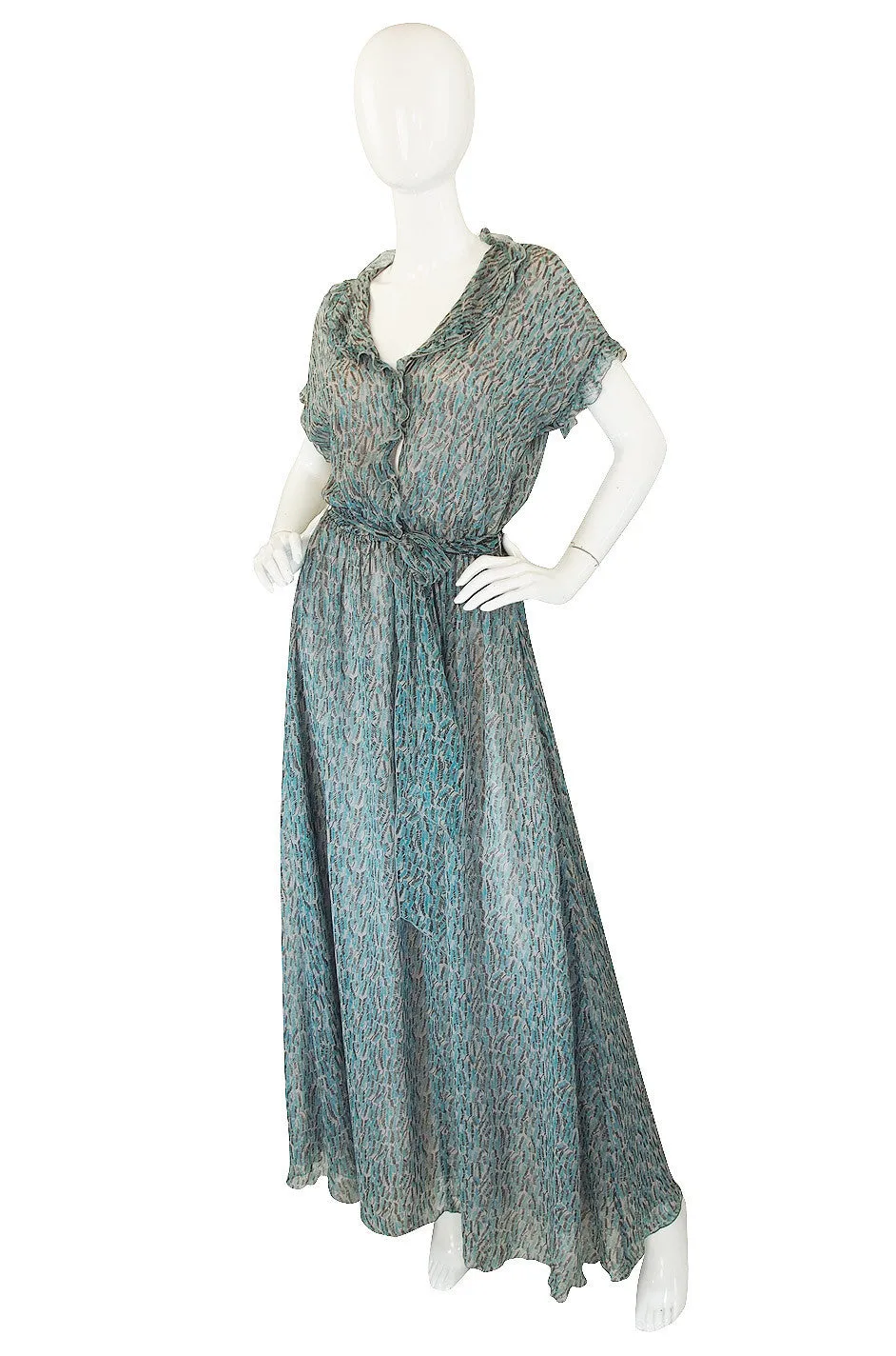 1970s Scott Barrie Silk Chiffon Ruffle Dress