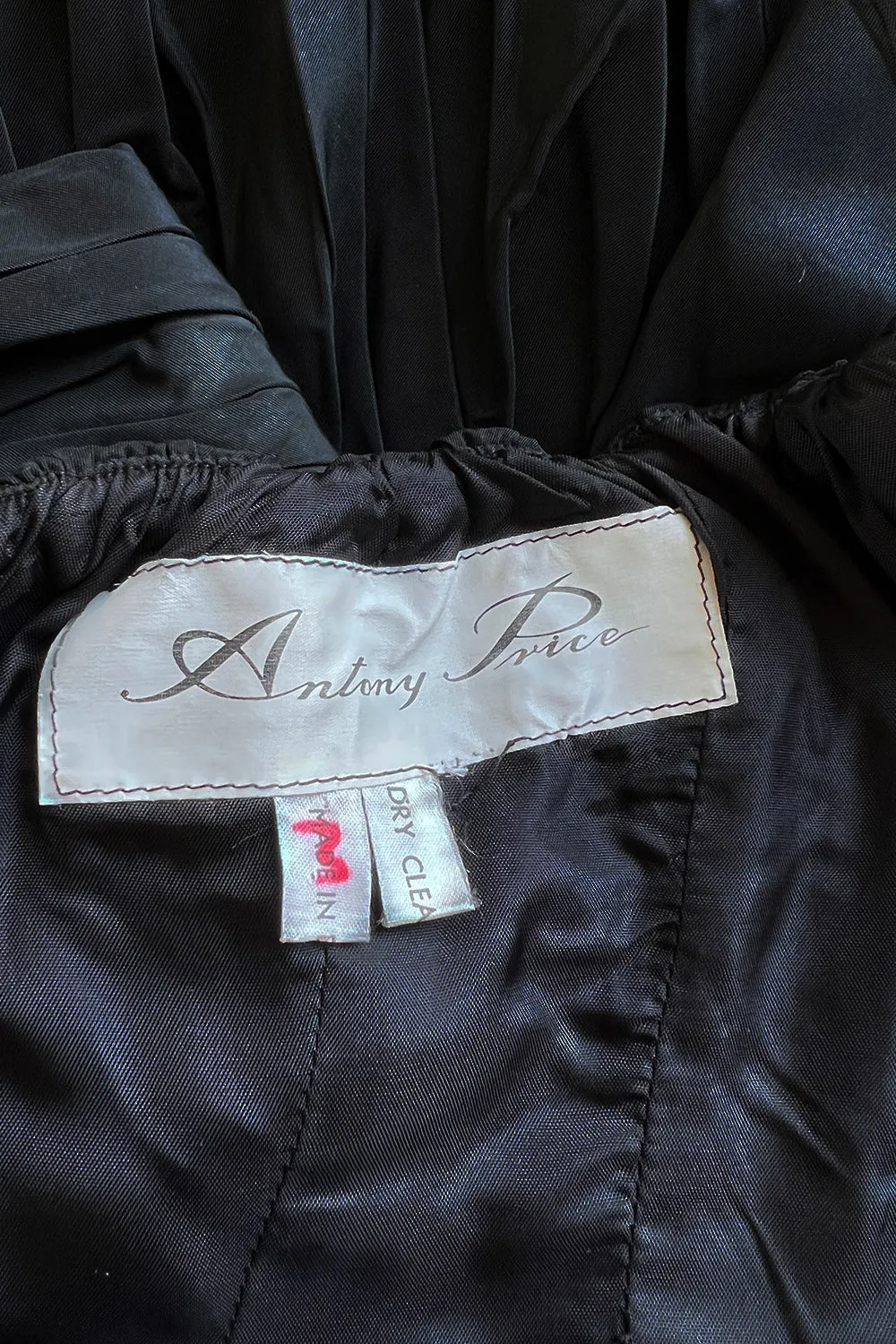 1980s Antony Price Hand Gathered One Shoulder Black Taffeta Dress