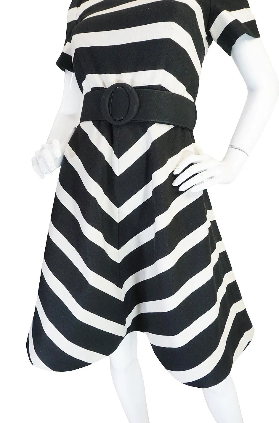 1980s Black and White Scassi Striped Dress