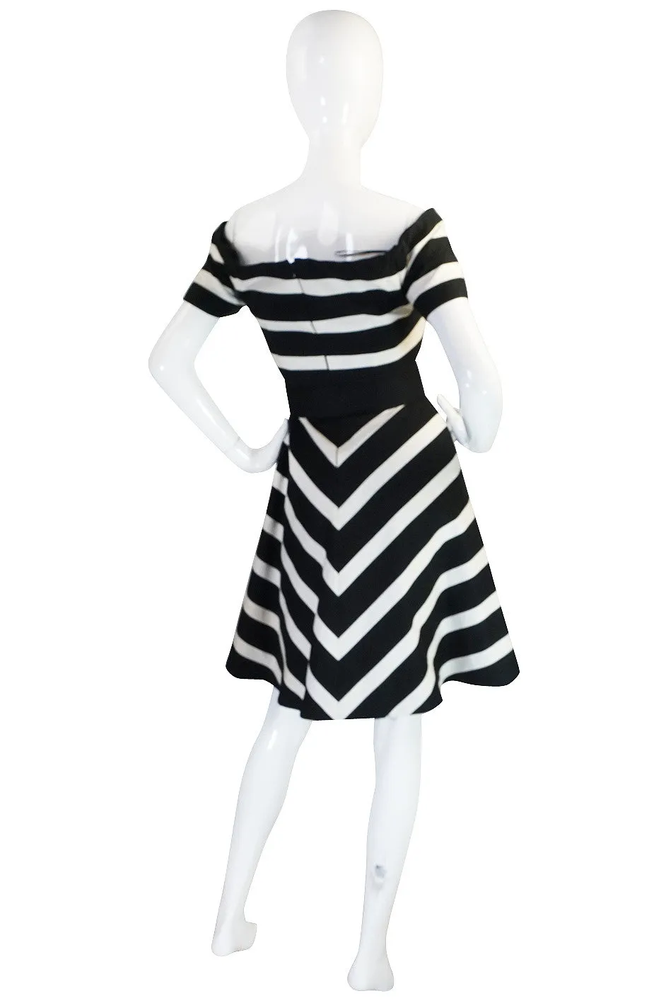 1980s Black and White Scassi Striped Dress