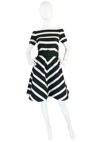 1980s Black and White Scassi Striped Dress