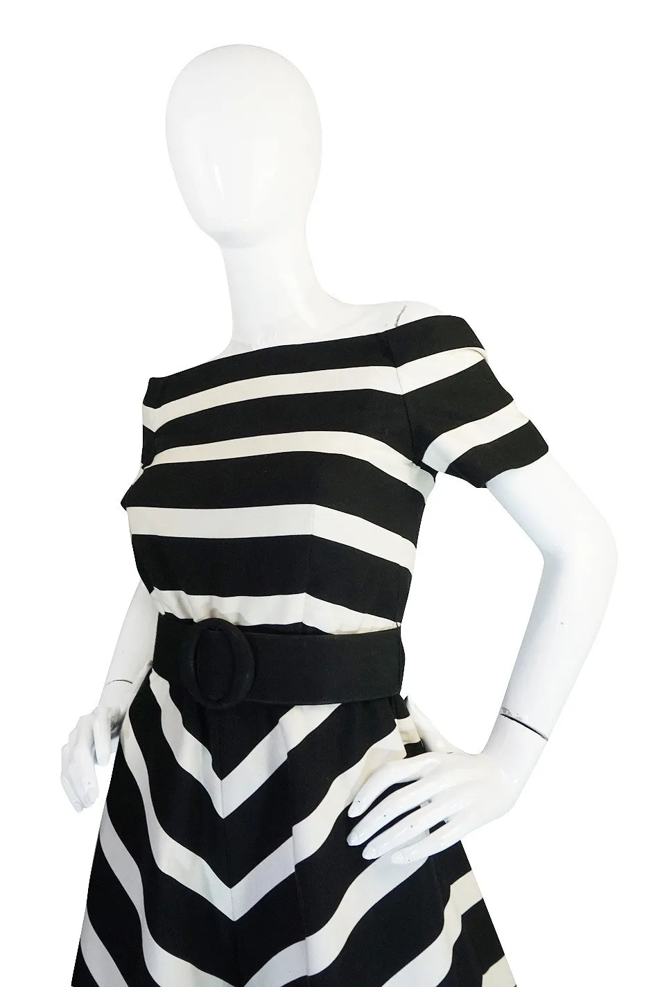 1980s Black and White Scassi Striped Dress