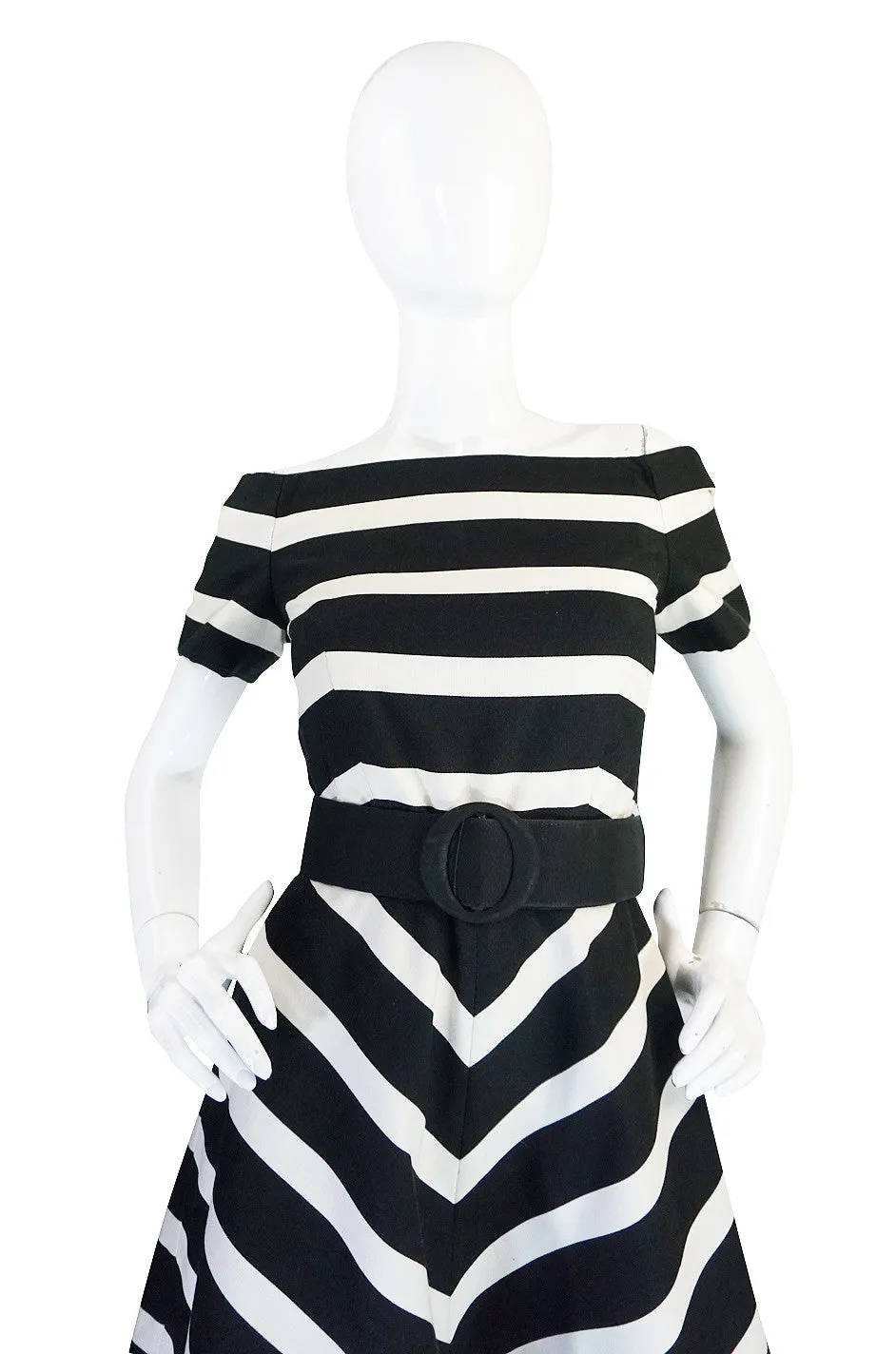 1980s Black and White Scassi Striped Dress