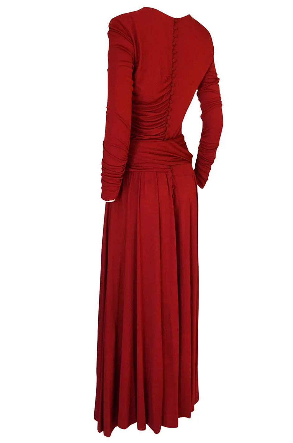 1980s Karl Lagerfeld Supermodel Length Deep Red Silk Jersey Dress w Sash