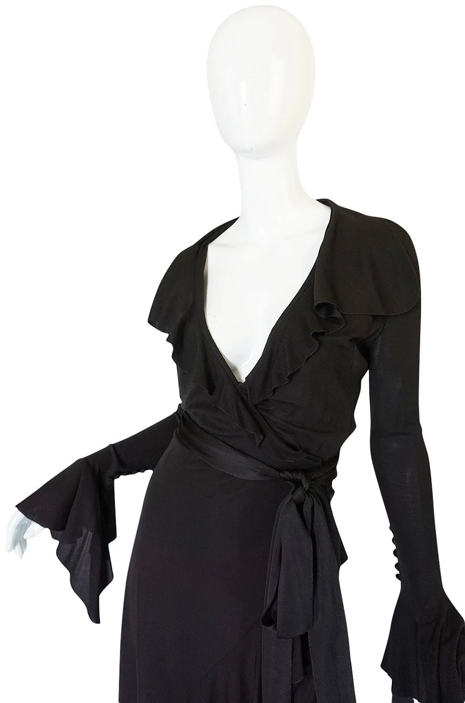 1990s Chocolate Givenchy Wrapped Ruffled Jersey Dress