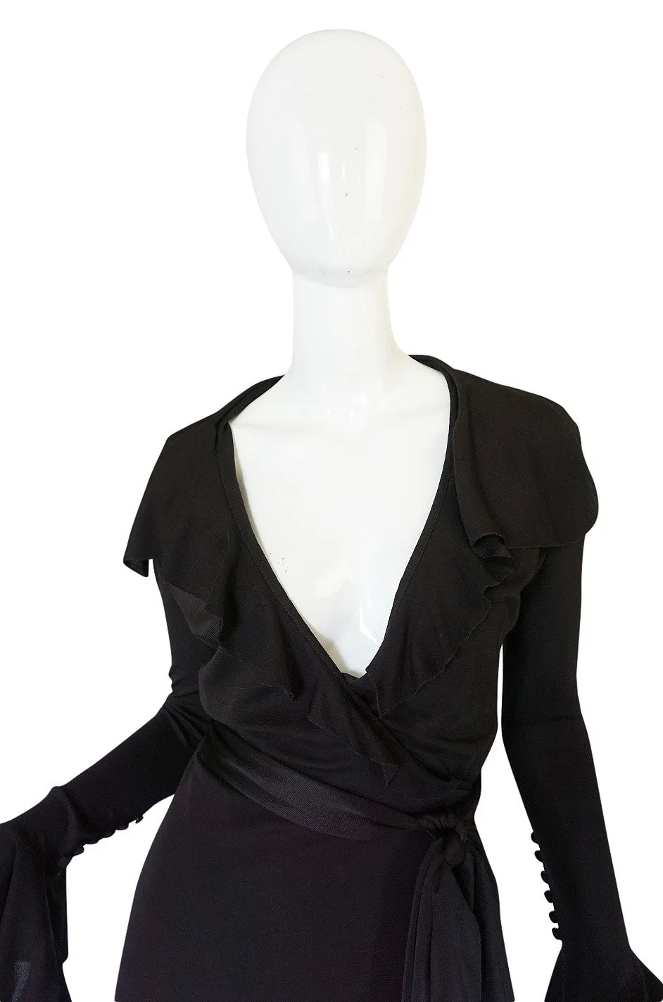 1990s Chocolate Givenchy Wrapped Ruffled Jersey Dress