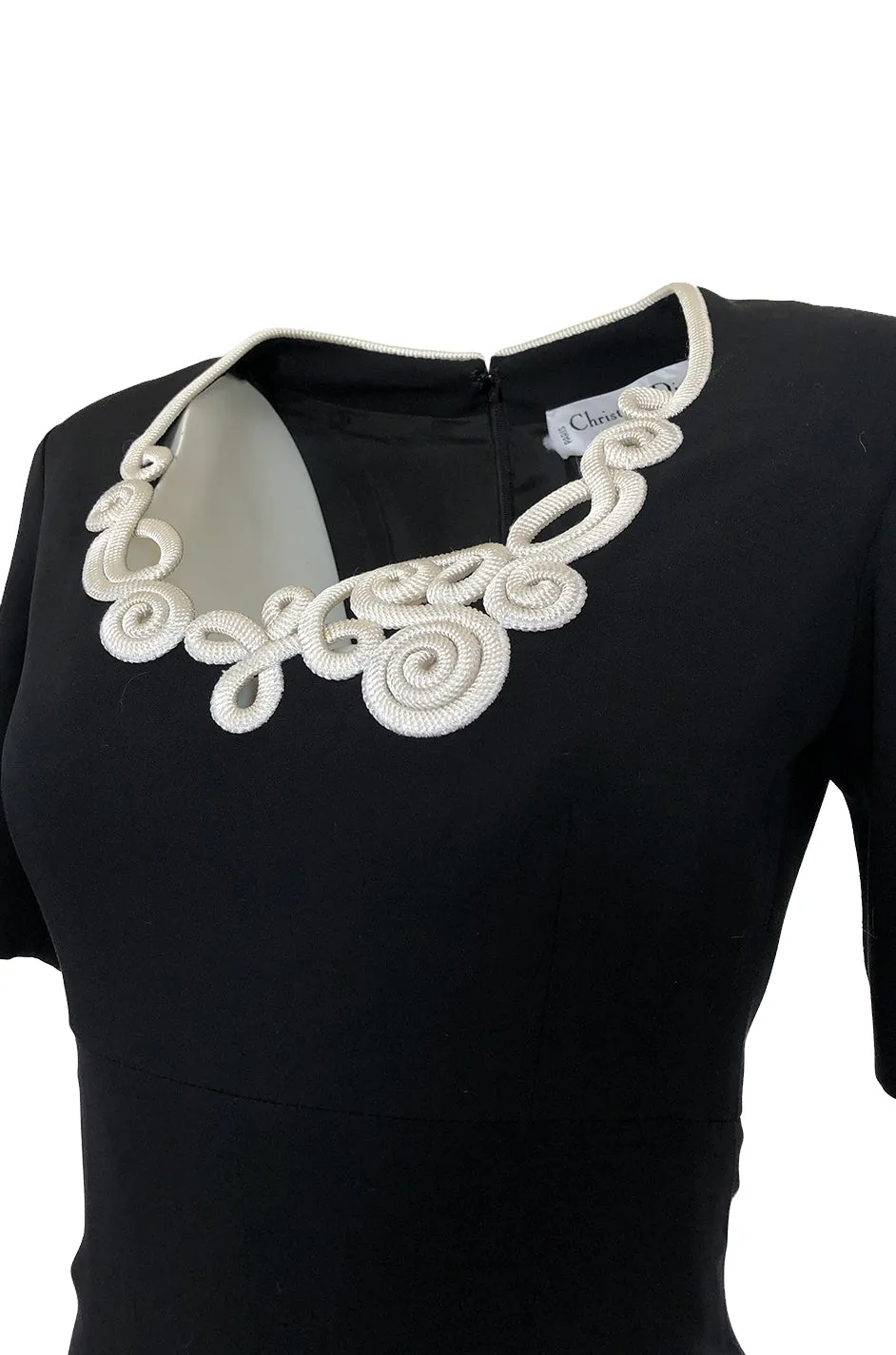 1990s Christian Dior Cord Detailed Black Dress w Numbered Label