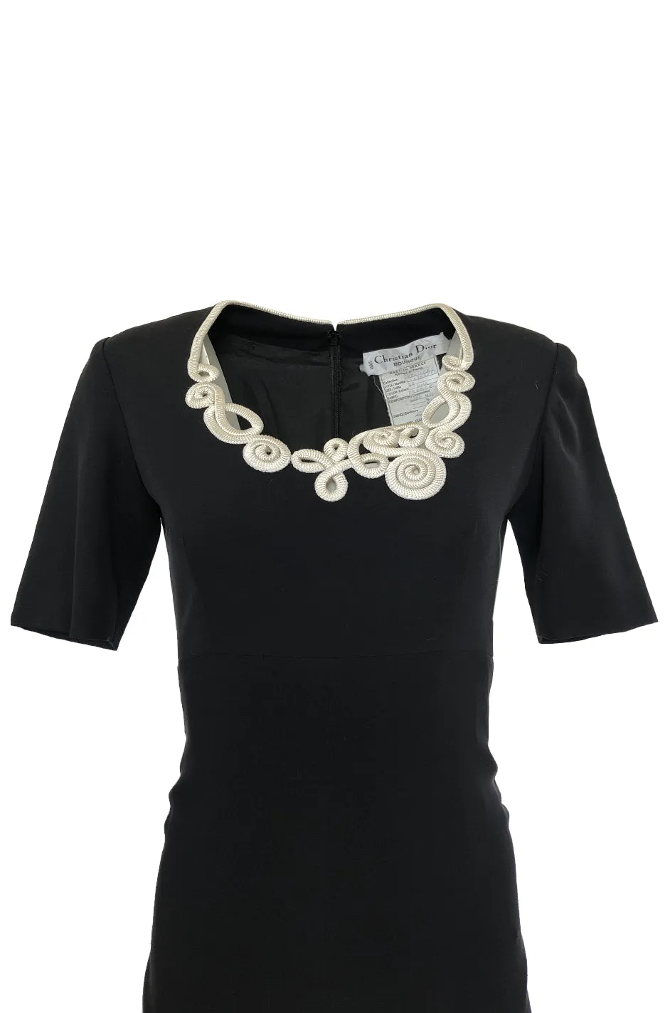 1990s Christian Dior Cord Detailed Black Dress w Numbered Label