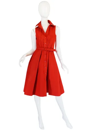 2000s Chic Prada Red Taffeta Button Front Day Dress