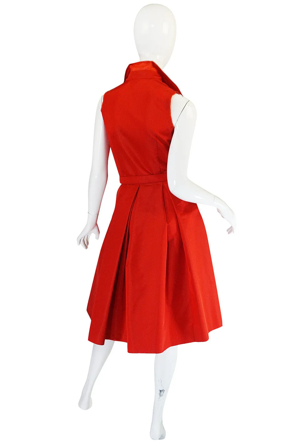 2000s Chic Prada Red Taffeta Button Front Day Dress