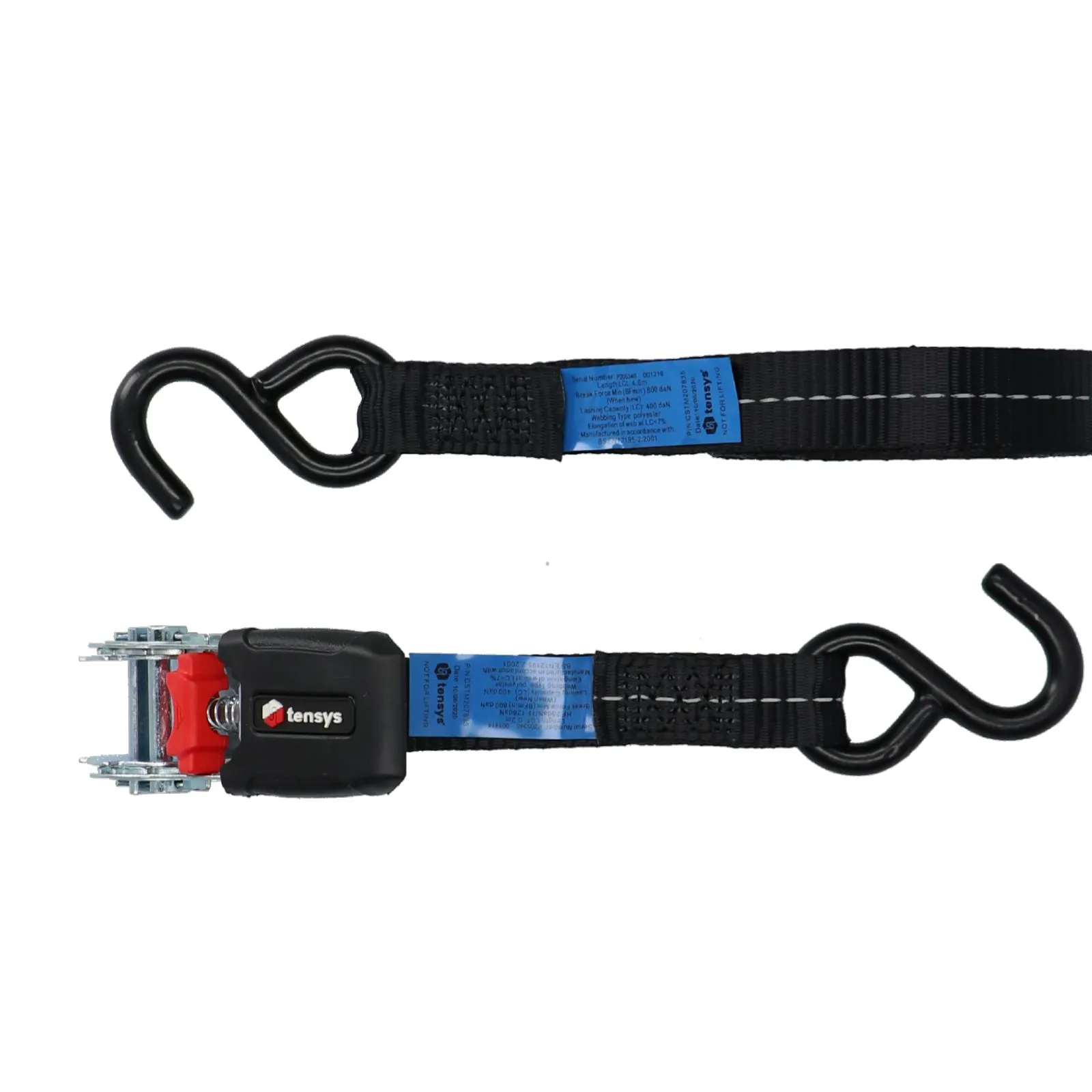 25mm wide, 800kg Premium Ratchet Strap with Soft Grip Moulded Handle and 'S' Hook Ends (Pack of 4)