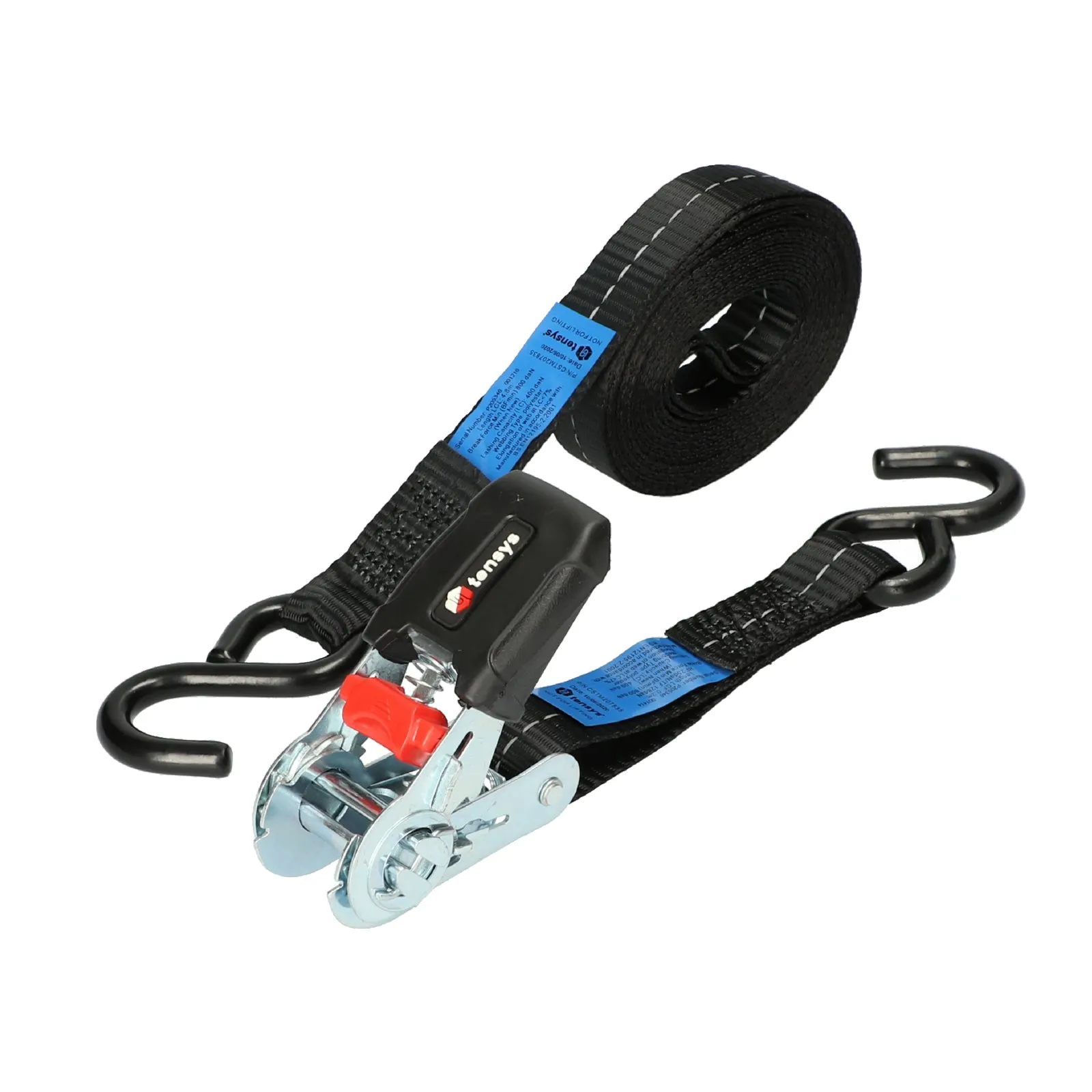 25mm wide, 800kg Premium Ratchet Strap with Soft Grip Moulded Handle and 'S' Hook Ends (Pack of 4)