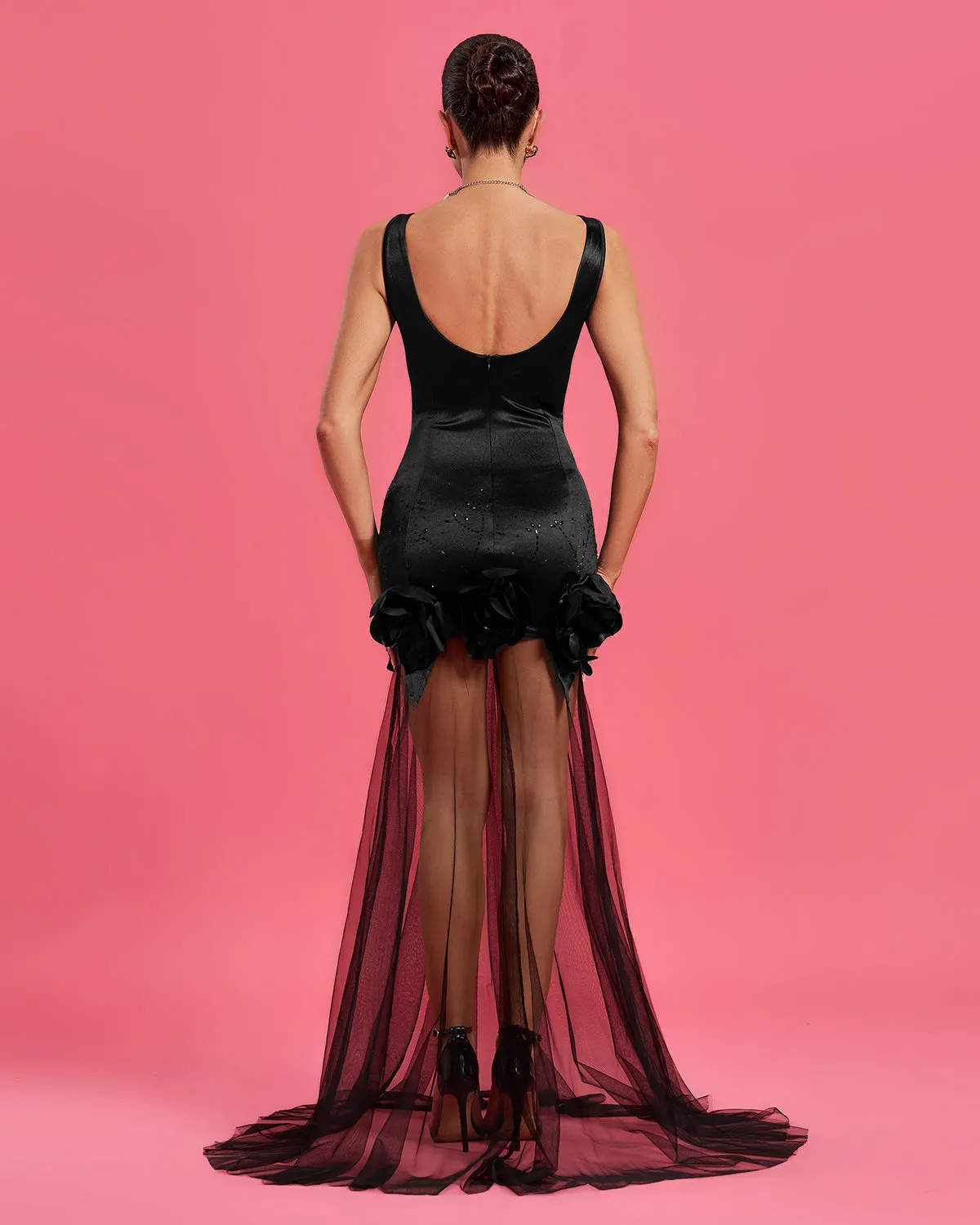 3D Flowers Mesh See Through Maxi Dress