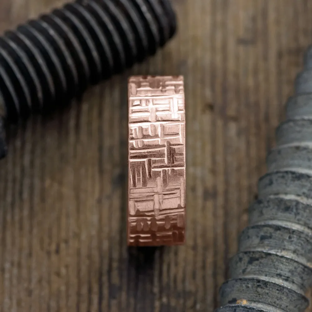 8mm 14K Rose Gold Textured Mens Wedding Band, Matte Finish