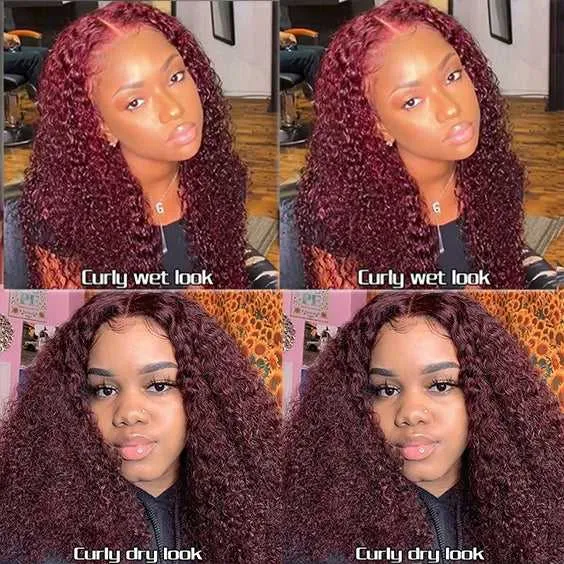 99J Color Curly Lace Front Wig Burgundy Wig Colored Human Hair Wigs