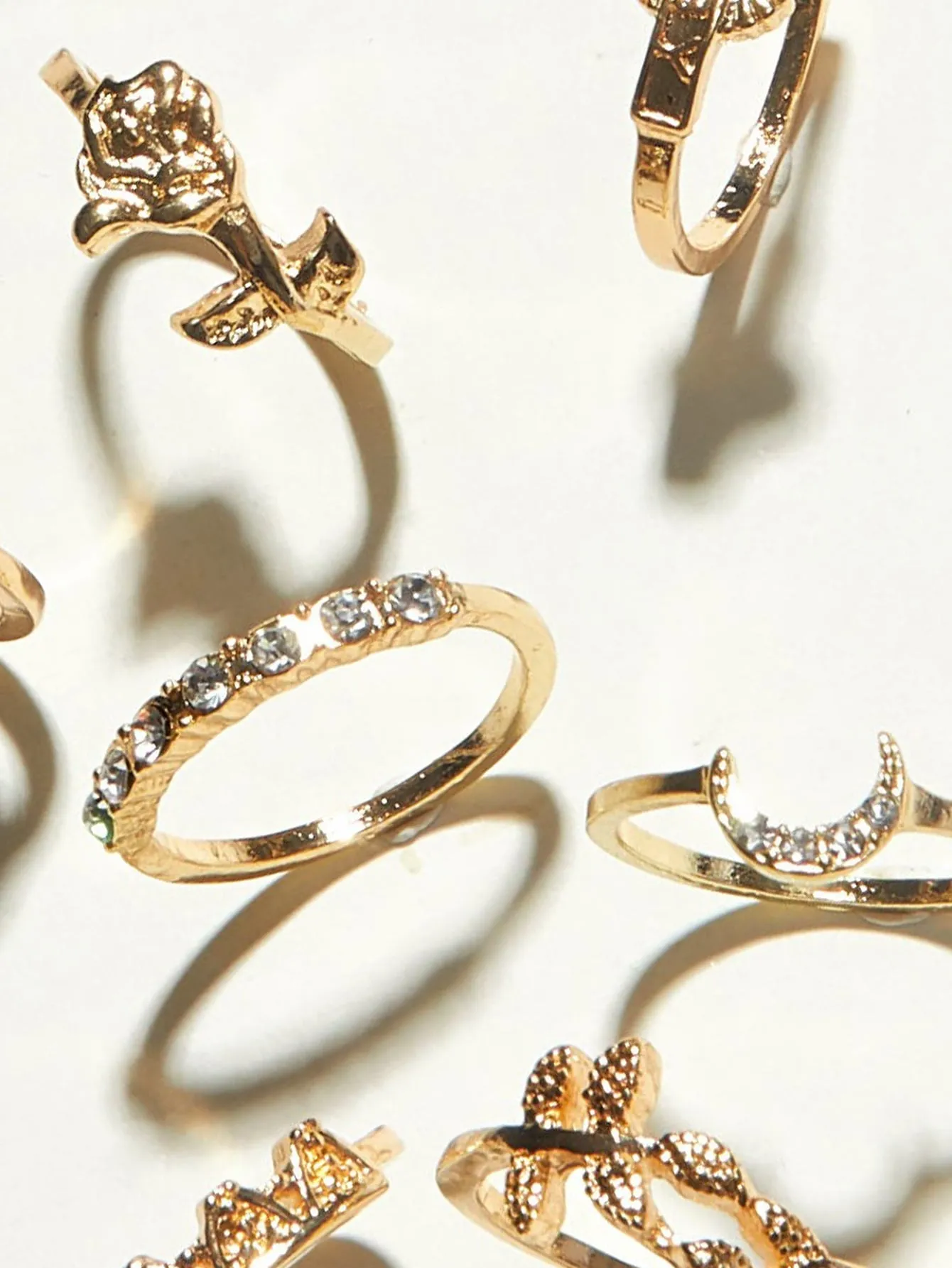 9pcs Rhinestone Decor Moon Rings - Gold