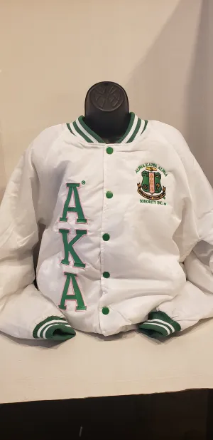 Alpha Kappa Alpha Bomber Satin Jacket(WHT/GRN)Unisex