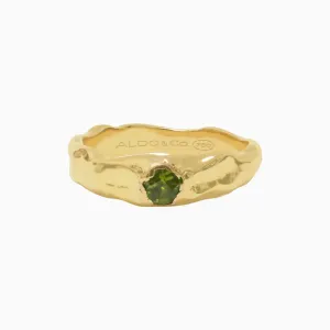 Anillo Bold orgánico delgado en oro amarillo de 18K con turmalina verde peridot
